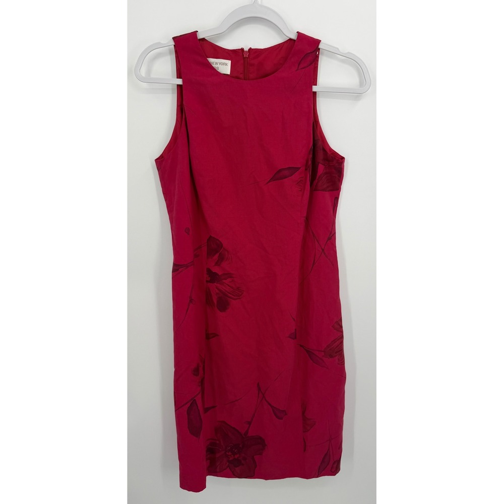 Jones New York Dress Women 6 Red Silk Linen Floral Sleeveless Sheath Shift